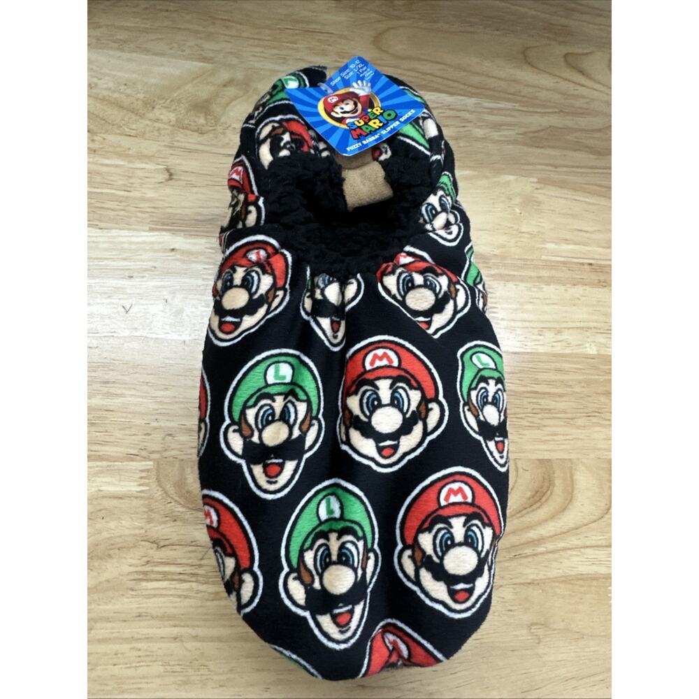 NWT SUPER MARIO NINTENDO FUZZY BABBA WINTER MEN'S SLIPPERS SOCKS GRIPPERS L/XL